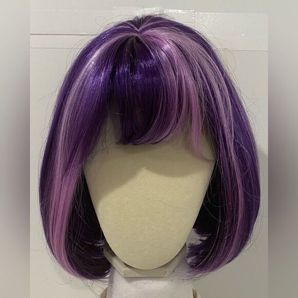 Westbay Purple With Light Purple Highlights Short Bob Style With Bangs Wig - Picture 1 of 10
